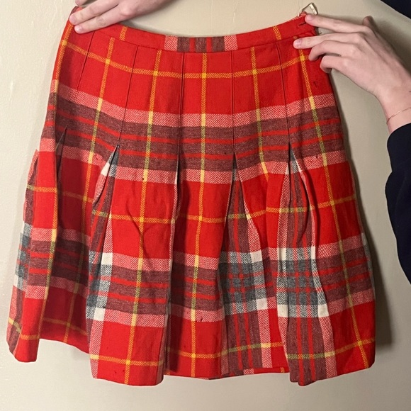 Vintage 1960s Wool Orange + Brown Plaid Cheerleader Skirt - Size Small-Medium - Picture 2 of 5